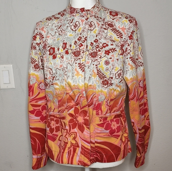 Chico's floral shacket. Orange cream.  Size 1 or 8. - Picture 1 of 14